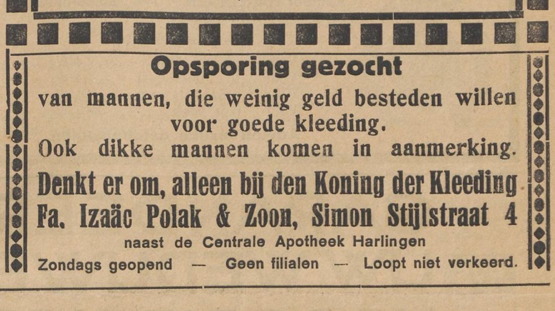 Polak adverteerde in 1929 ook voor mannen met een maatje meer