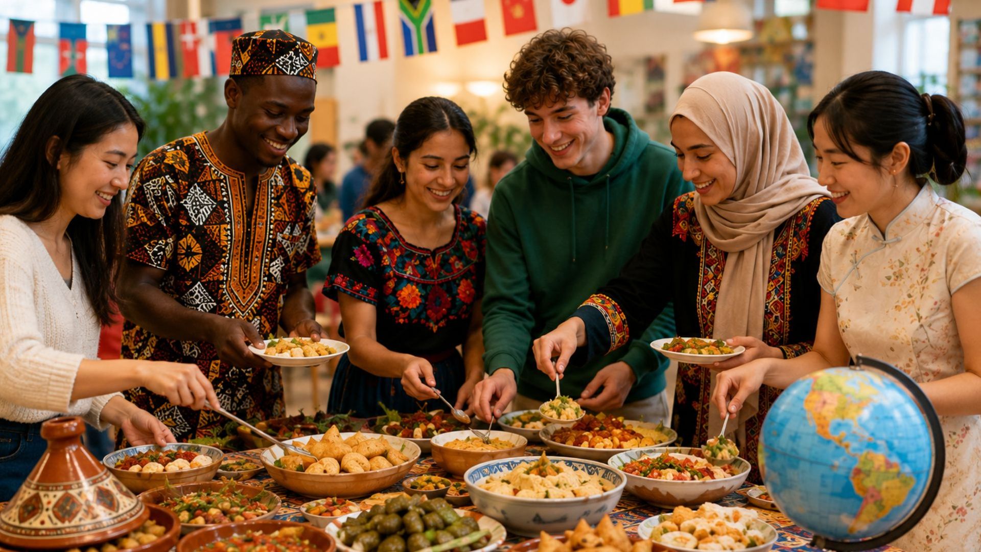Multiculturele proeverij in de Whemerhof: leerlingen Gerrit Komrij College brengen culturen samen.