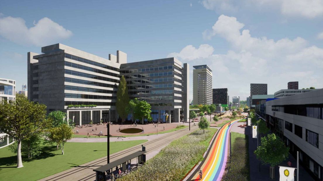 Artist's impression van het nieuwe regenboogfietspad