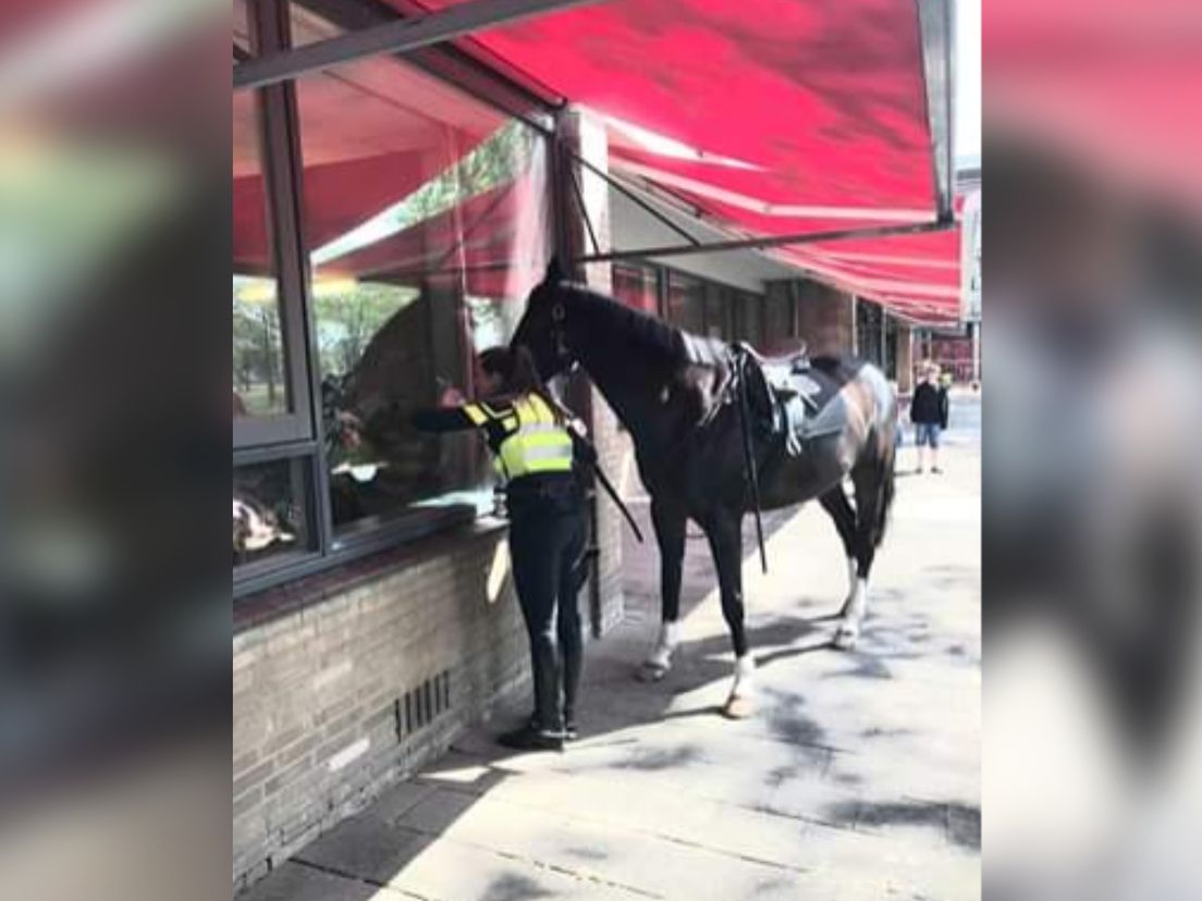 De politie te paard verrast oma Jopie.