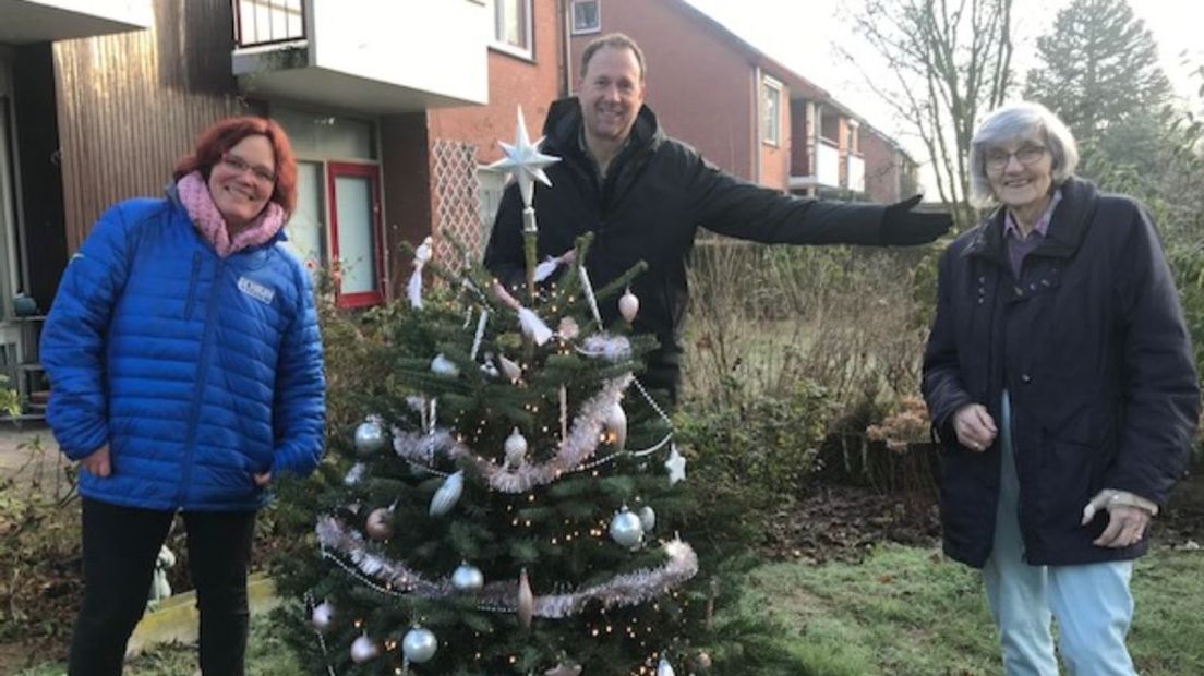 Cocky is verrast met een kerstboom.