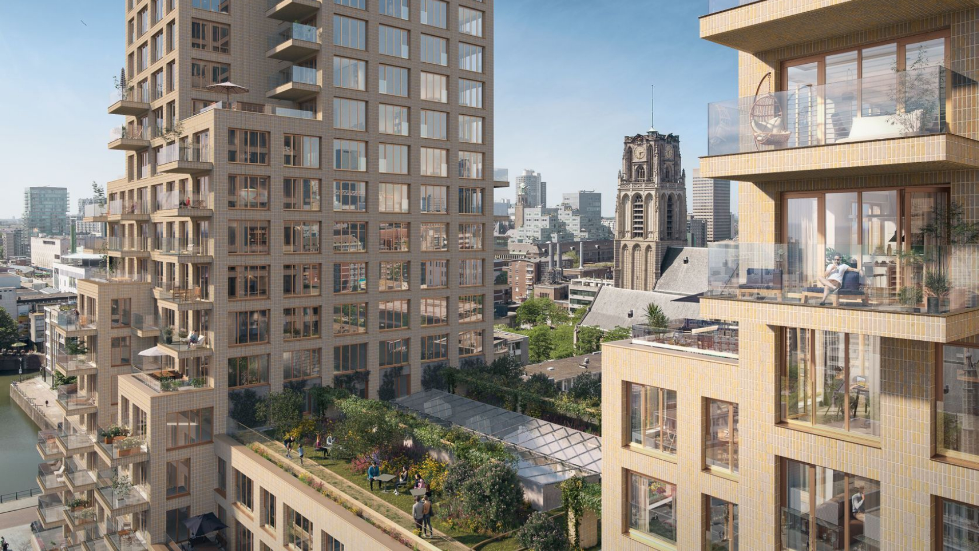 Op de verbinding tussen de twee torens van RottaNova komt een daktuin.