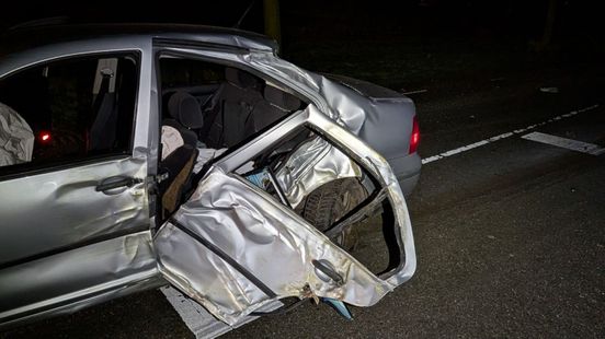 Auto raakt van de weg en botst tegen boom