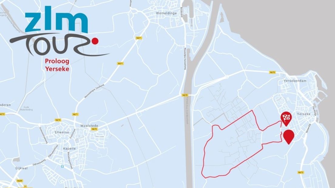 Route van proloog ZLM Tour van en naar Yerseke