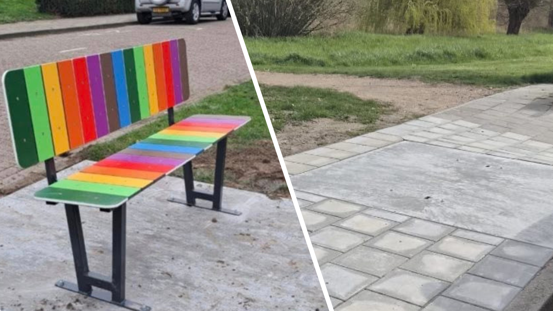 Regenboogbankje Hoek paar maanden na plaatsen vernield door vuurwerk: 'Gaan het zo snel mogelijk terugzetten'