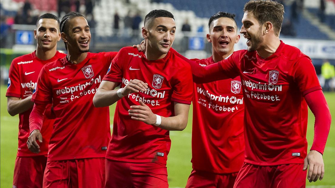 De drie doelpuntenmakers van FC Twente tegen Heerenveen in 2016: Cabral, Ziyech en Uvini
