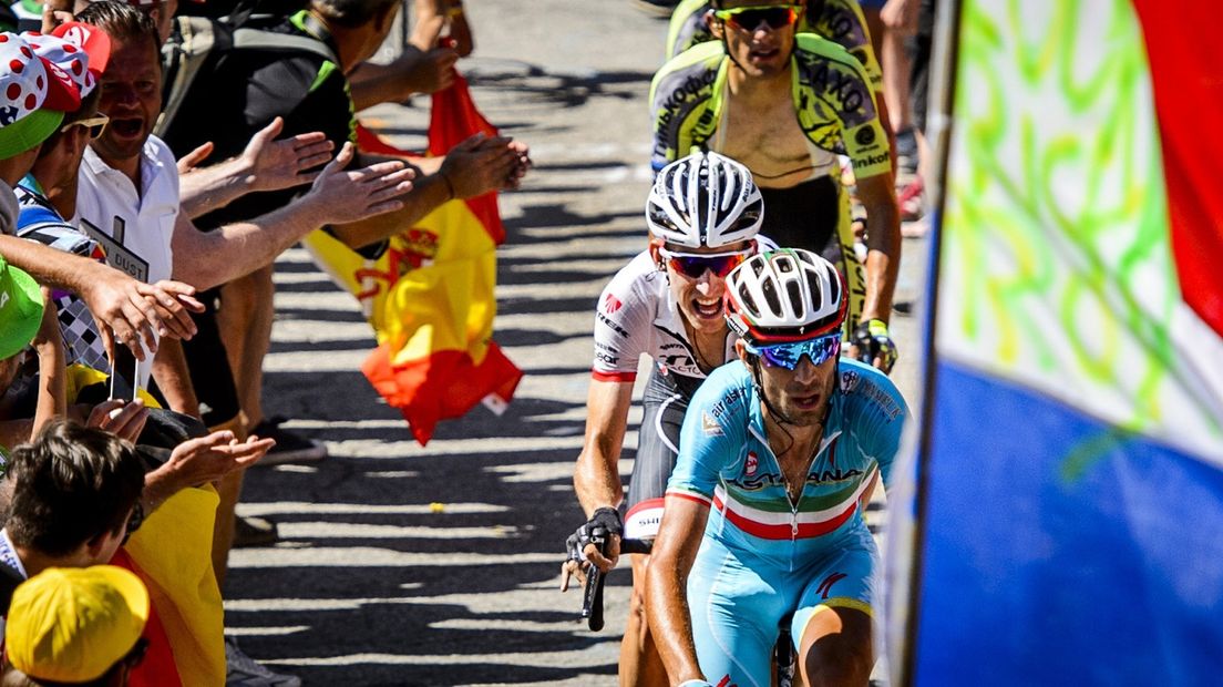 Mollema en Nibali in 2015 als concurrenten op Alpe d'Huez