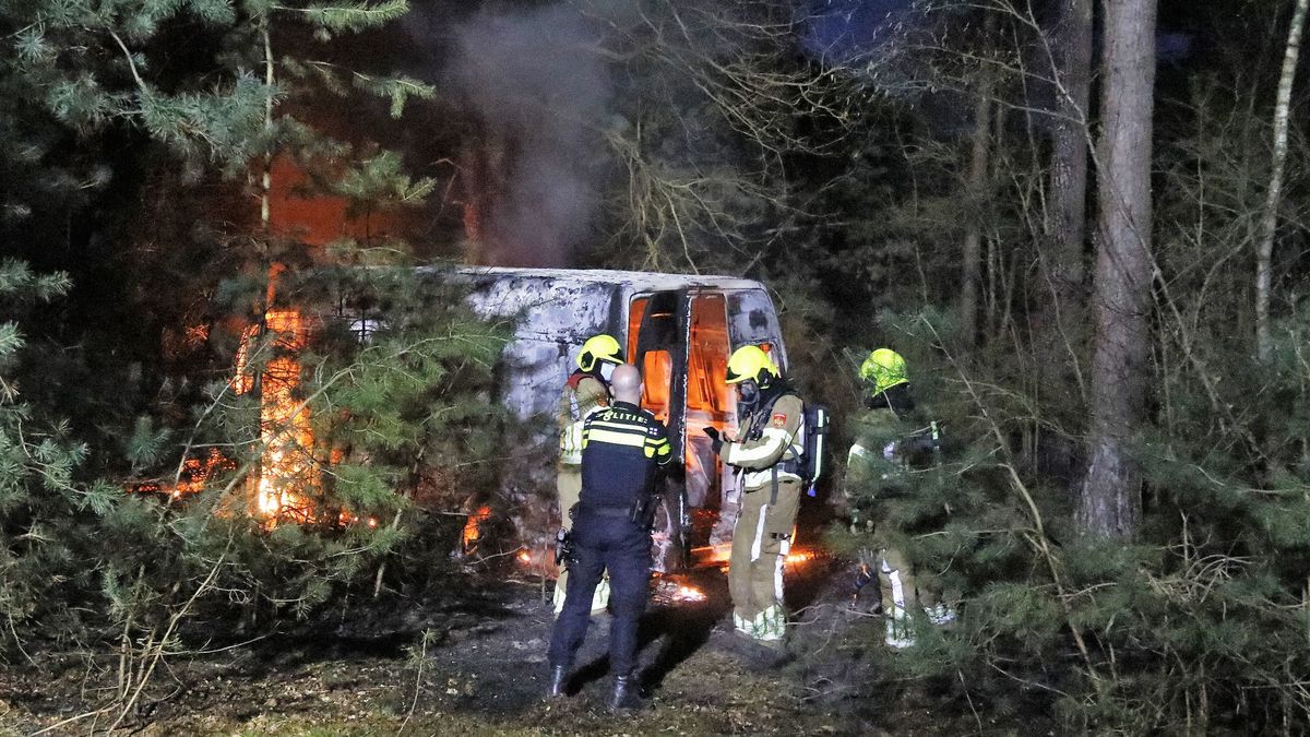Gedumpte bestelbus in brand gestoken in bos bij Wellerlooi