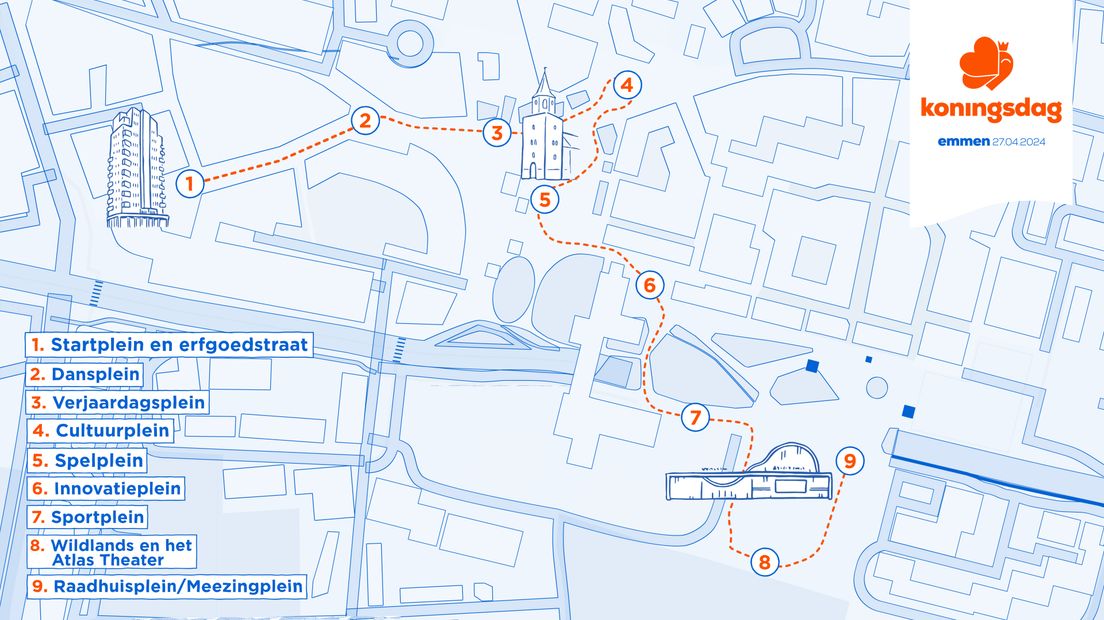 De route van Koningsdag in Emmen