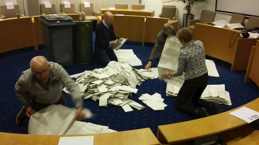 Stemmen tellen op een stembureau in Tubbergen