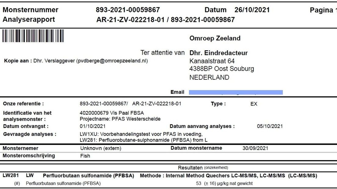 analyse uitslag FBSA in bot uit de Westerschelde