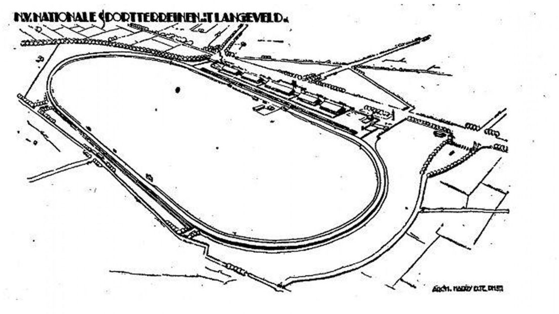 Tekening van het circuit van Noordwijk uit 1925 | Tekening: Dagblad Het Vaderland