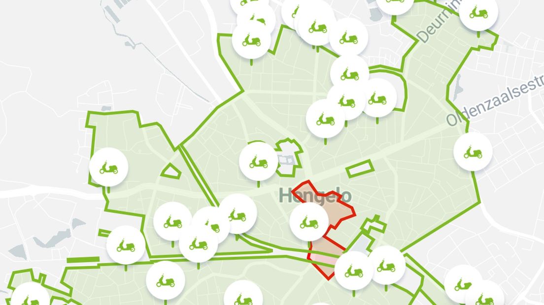 Op de kaart in de app is te zien waar de deelscooters staan