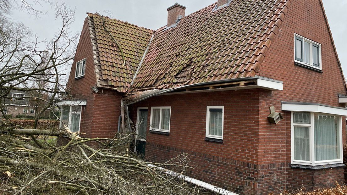 Schade door een omgevallen boom in Stadskanaal