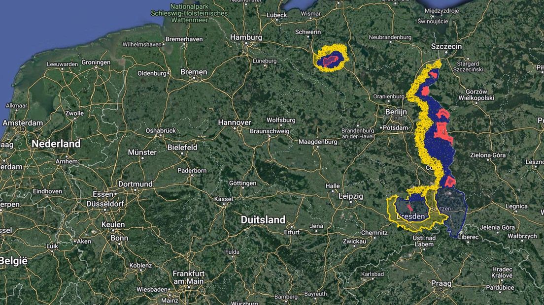 In de gekleurde gebieden in Duitsland komen de meeste besmette wilde zwijnen voor (3.500 in totaal)