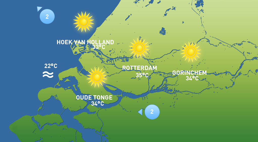 De weerkaart van donderdag 13 augustus