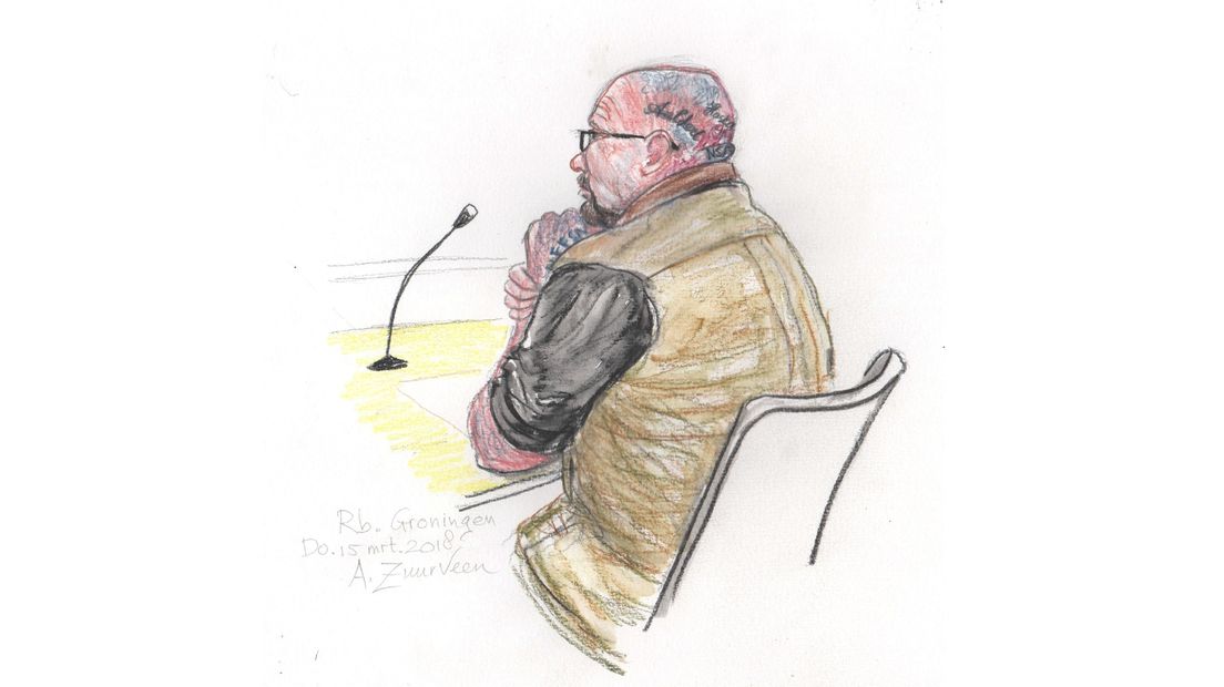 Henk Kuipers vandaag in de rechtszaal (tekening: Annet Zuurveen)