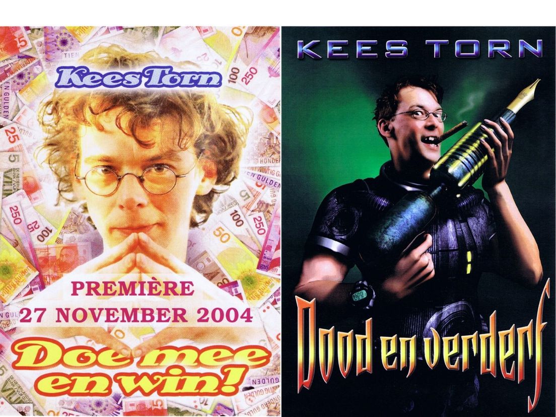 Flyers van de programma's 'Doe mee en win!' en 'Dood en verderf' van Kees Torn uit 2004 en 2006.