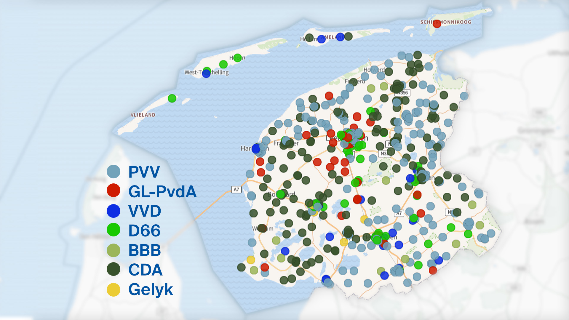Populairste partij per stembureau