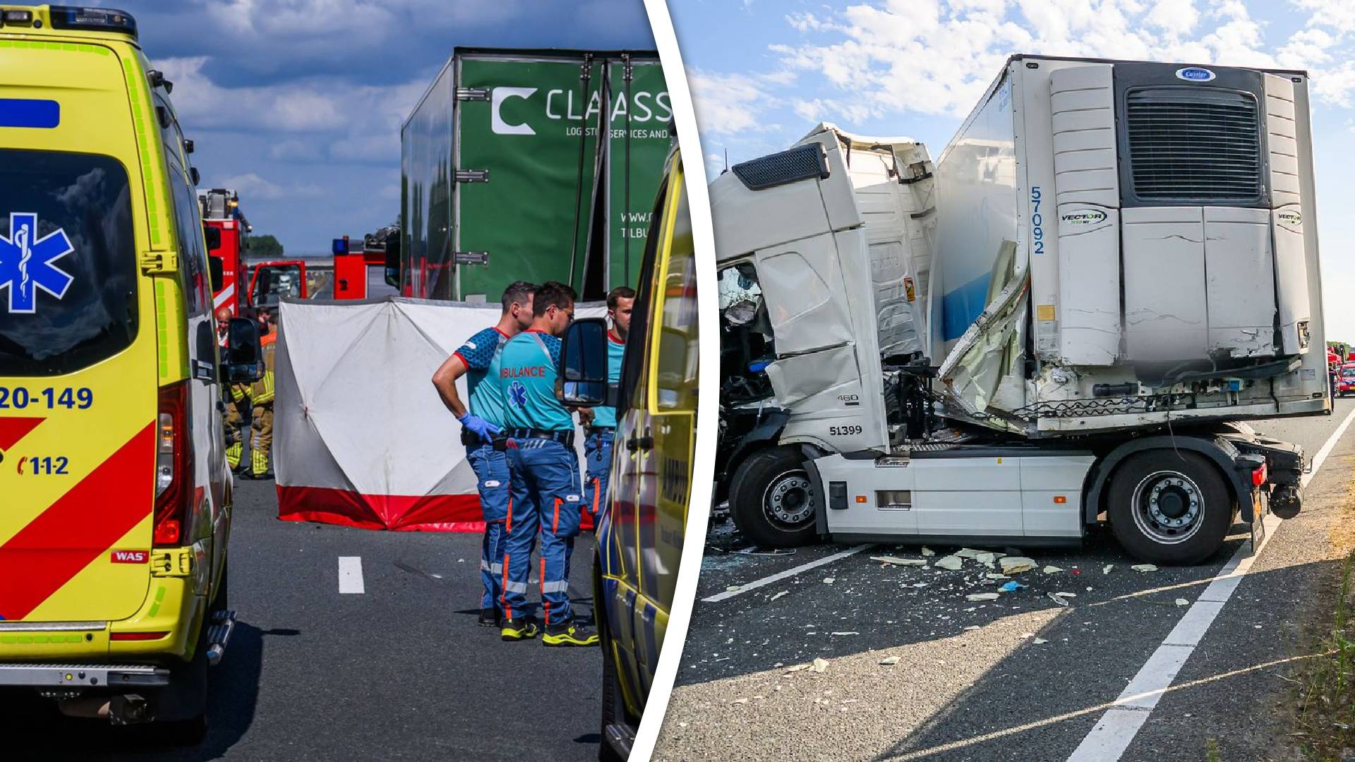 Links: het ongeluk van maandag, rechts: het ongeluk van dinsdag.