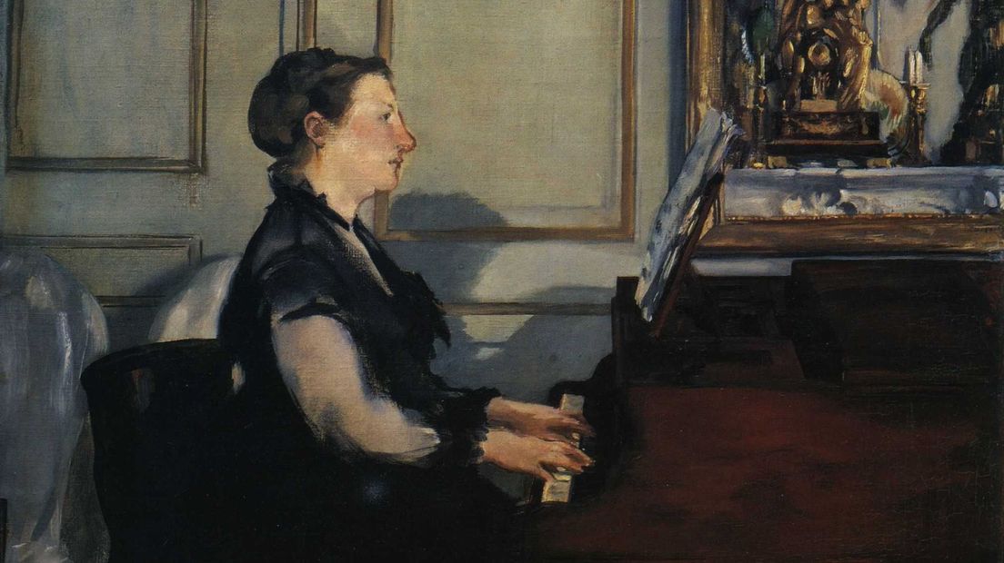 Mevrouw Manet achter de piano, geschilderd door Edouard Manet