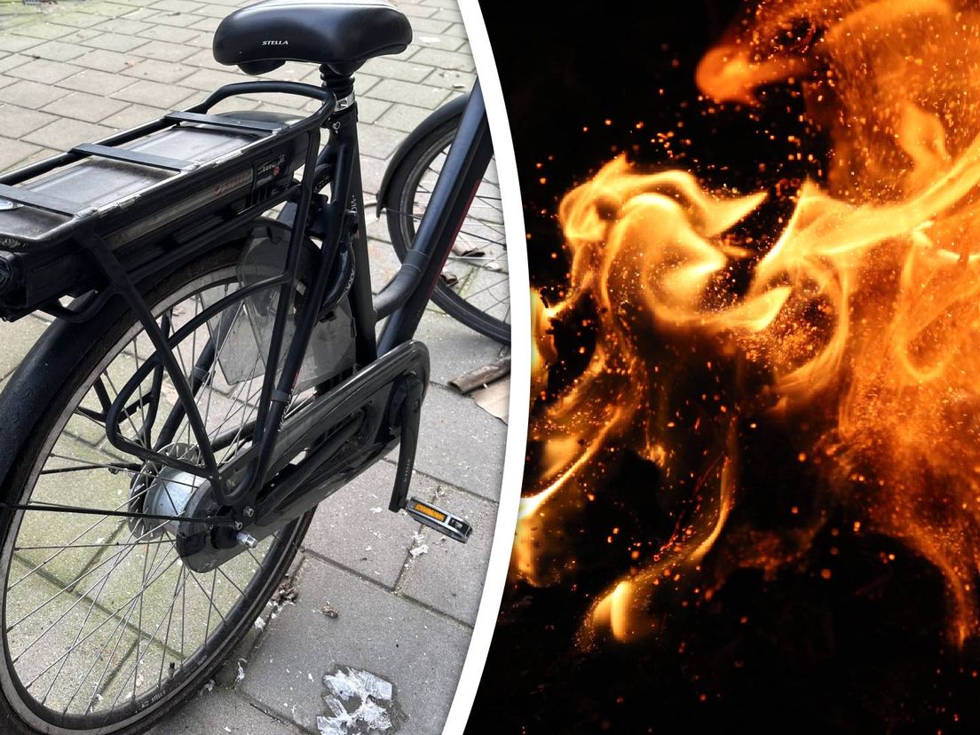 De accu van de fiets die in brand vloog.