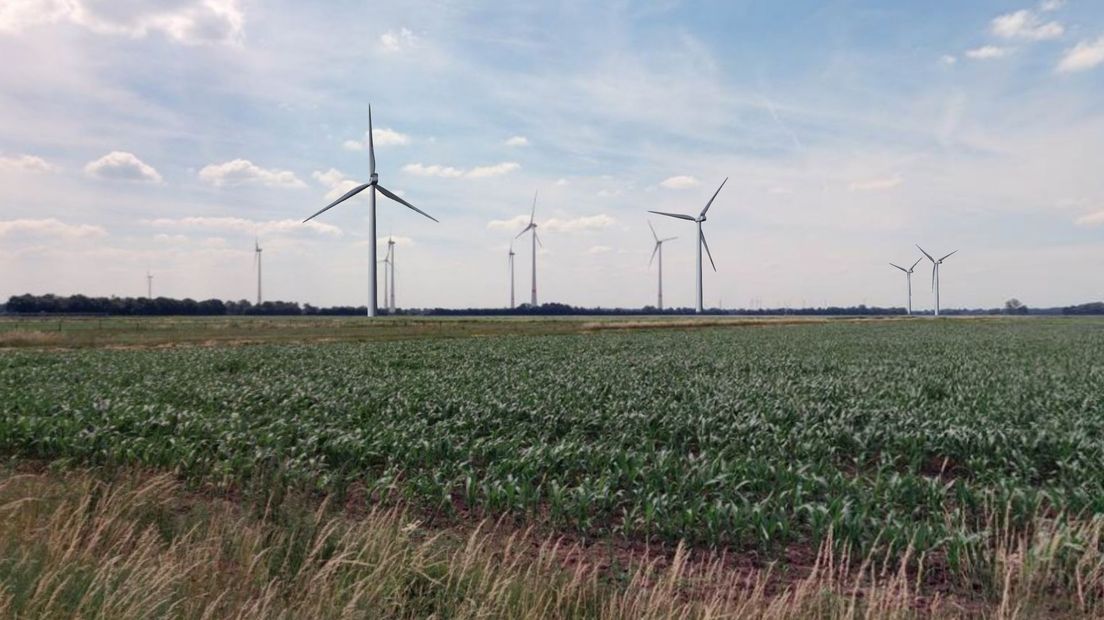 De windmolens in Weijerswold gezien vanaf de straat Vlieghuis (Rechten: Windunie en Pure Energie)