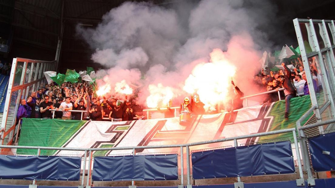 FC Groningen-supporters in het uitvak bij een eerdere wedstrijd.