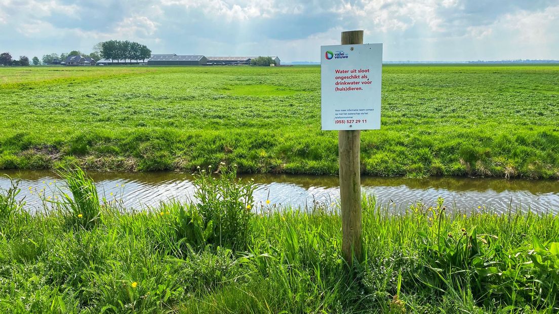 Het waterschap geeft met bordjes op de Westdijk aan dat het water uit de sloten ongeschikt is als drinkwater