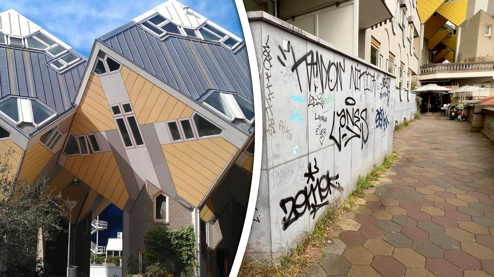 Iconische Kubuswoningen steeds meer verloederd; bewoners en ondernemers hopen op actie.