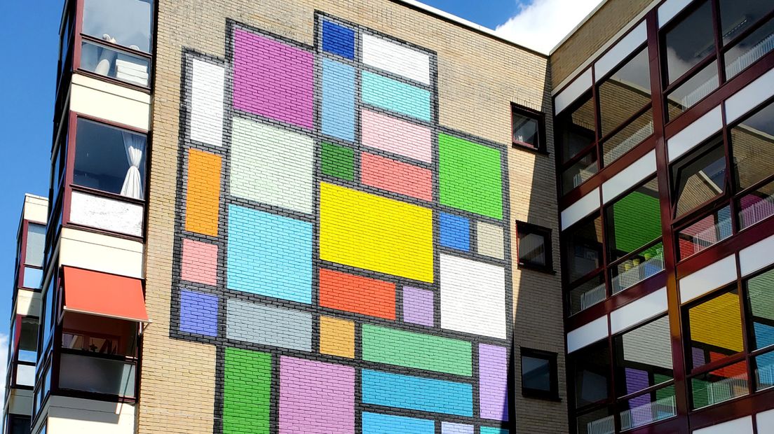 Verschillende Amersfoorters kozen hun favoriete kleur. 13HOOG maakte er een kunstwerk van op de Otto Scheltusflat.