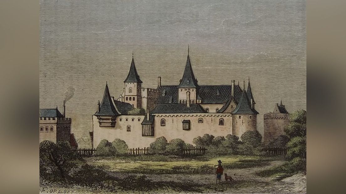 Prent uit 1860 van kasteel het Tolhuis.