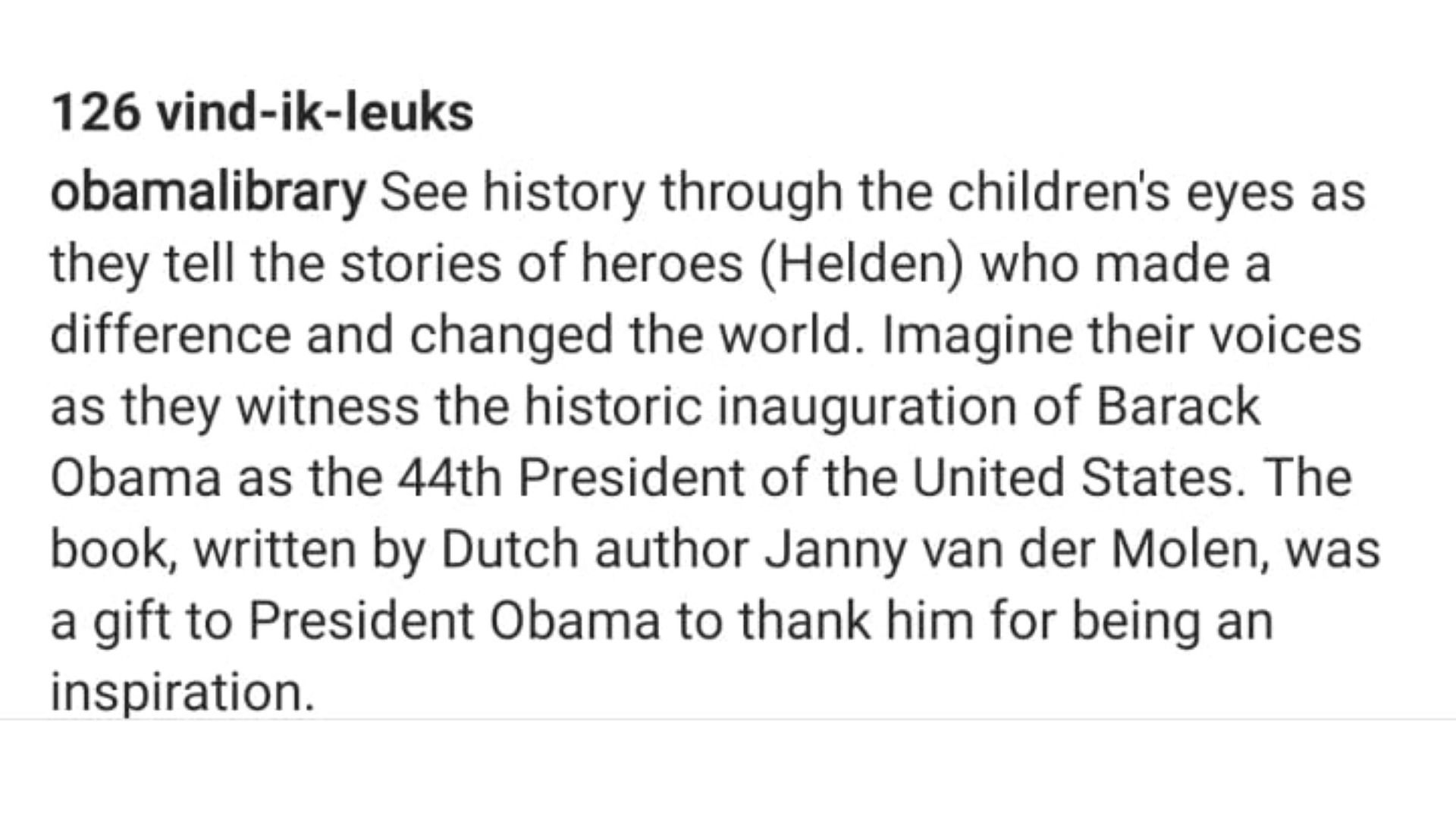 Het bericht op de Instagrampagina van de Obama Library