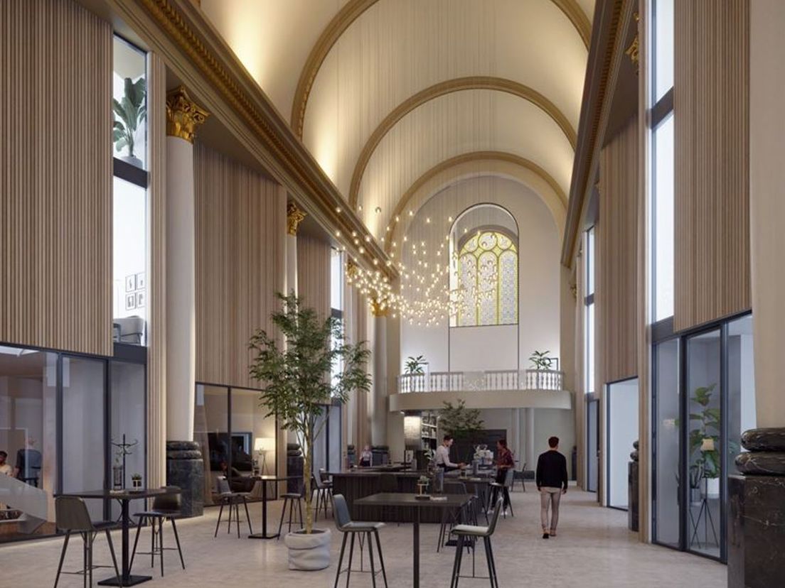 Zo gaan de appartementen in de voormalige Bonifatiuskerk eruit zien. De kerkelijke elementen zijn nog duidelijk zichtbaar.