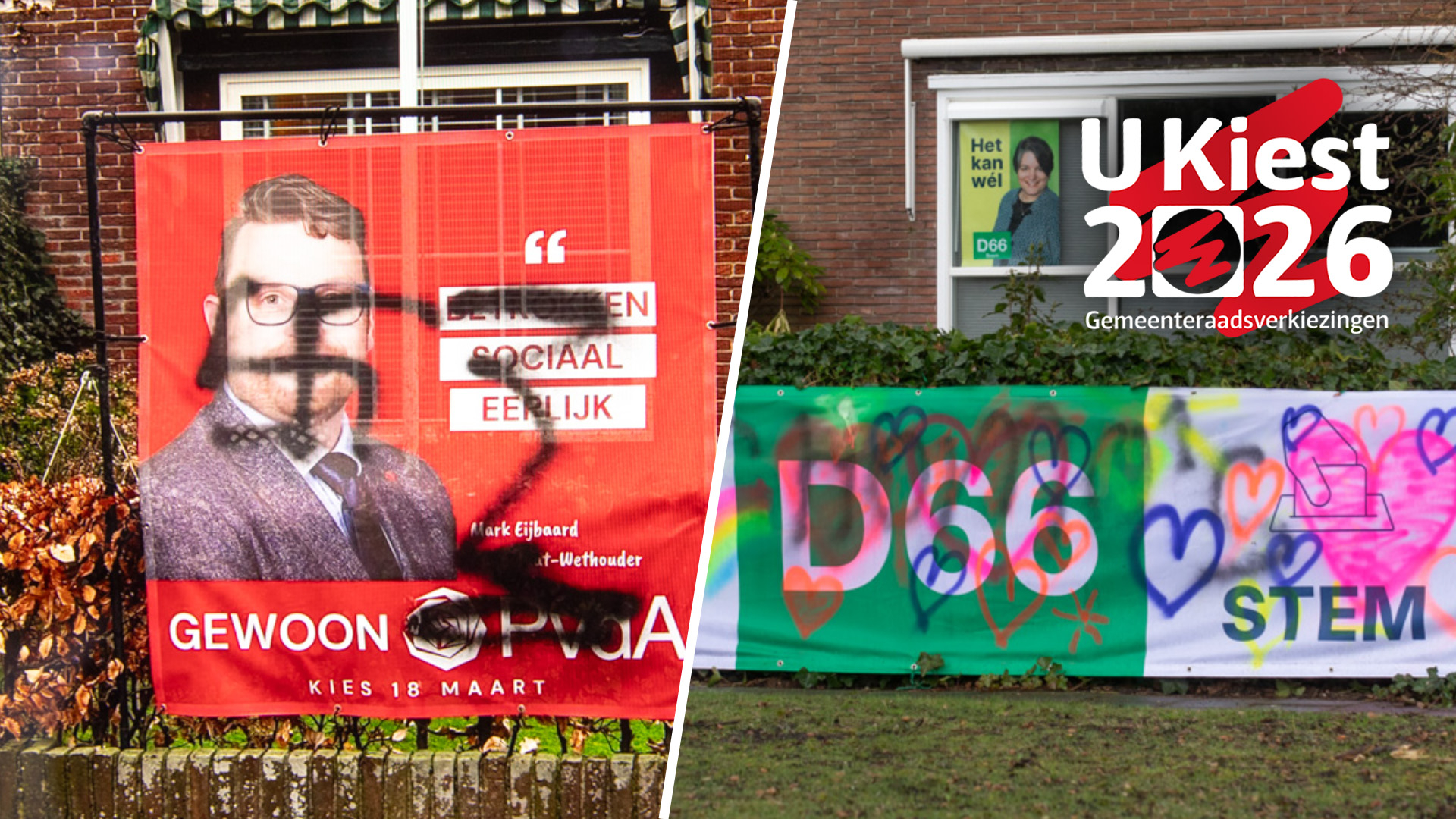 Mark wordt wakker en ziet hakenkruis over zijn verkiezingsspandoek: 'Dieptepunt'