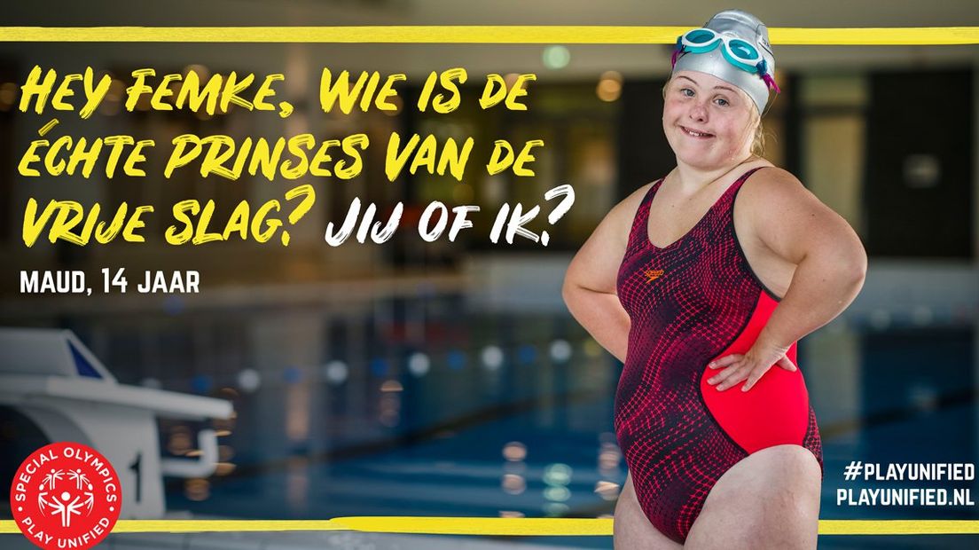 Maud daagt zwemster Femke Heemskerk uit. (Campagne