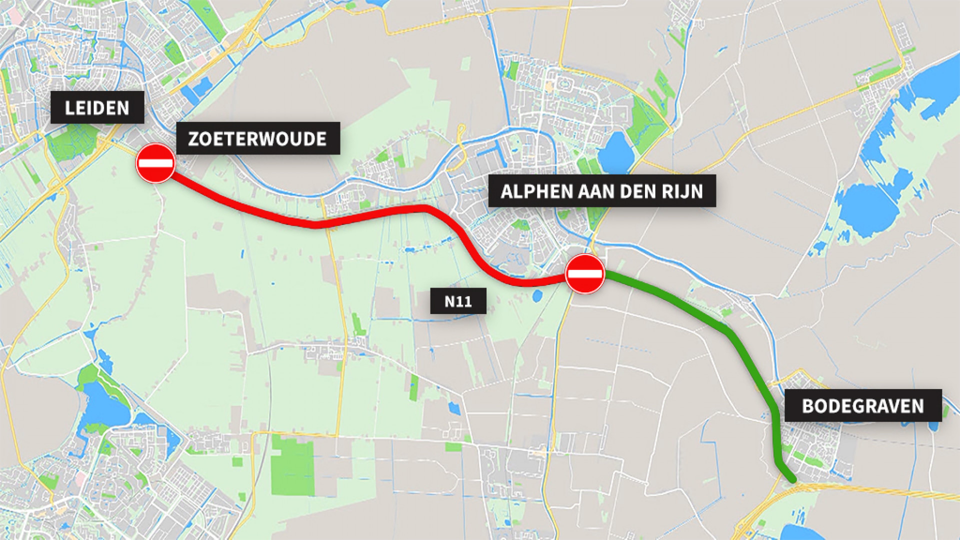 Dit deel van de N11 is in het derde weekend van juni dicht