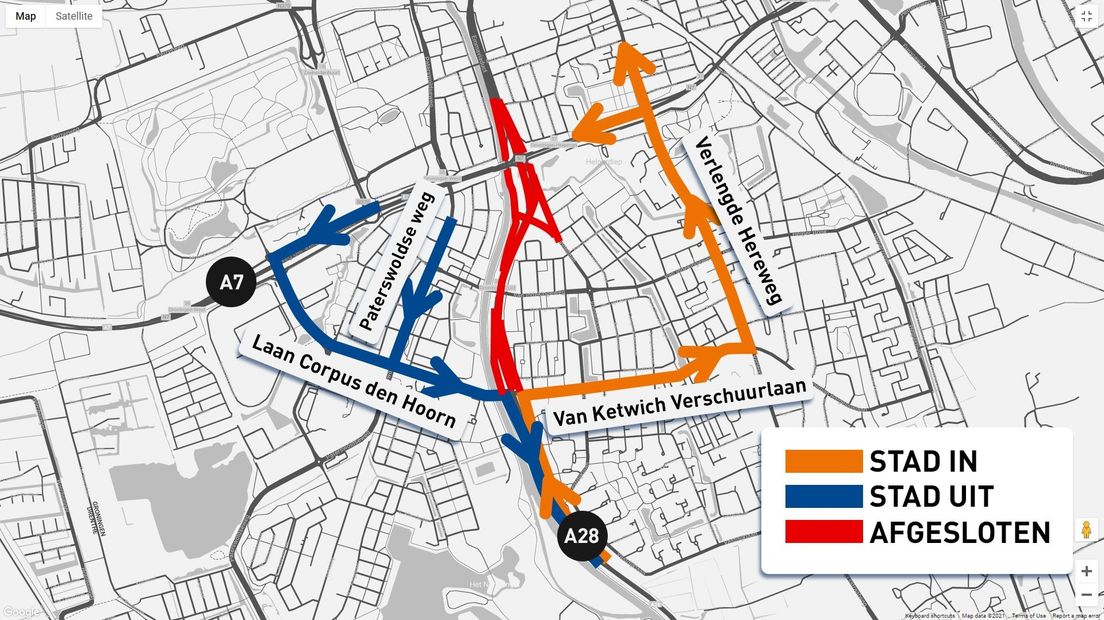 De omleidingsroutes voor dit weekend.
