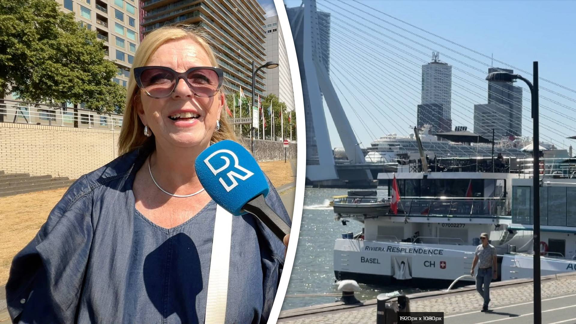 Links: riviercruisepassagier Andrea, rechts: riviercruise in Rotterdam.