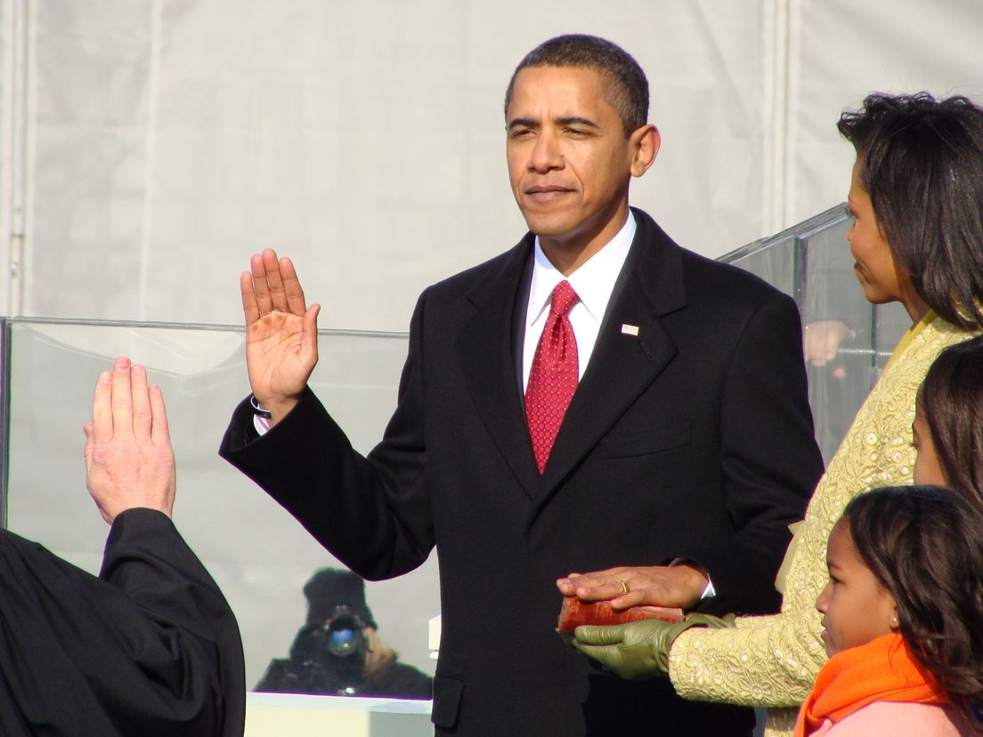 President Barack Obama tijdens zijn inauguratie in 2009