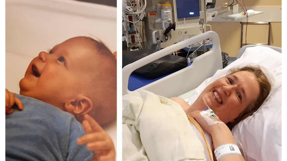 Karolien Jaspers als baby en op latere leeftijd in het ziekenhuis