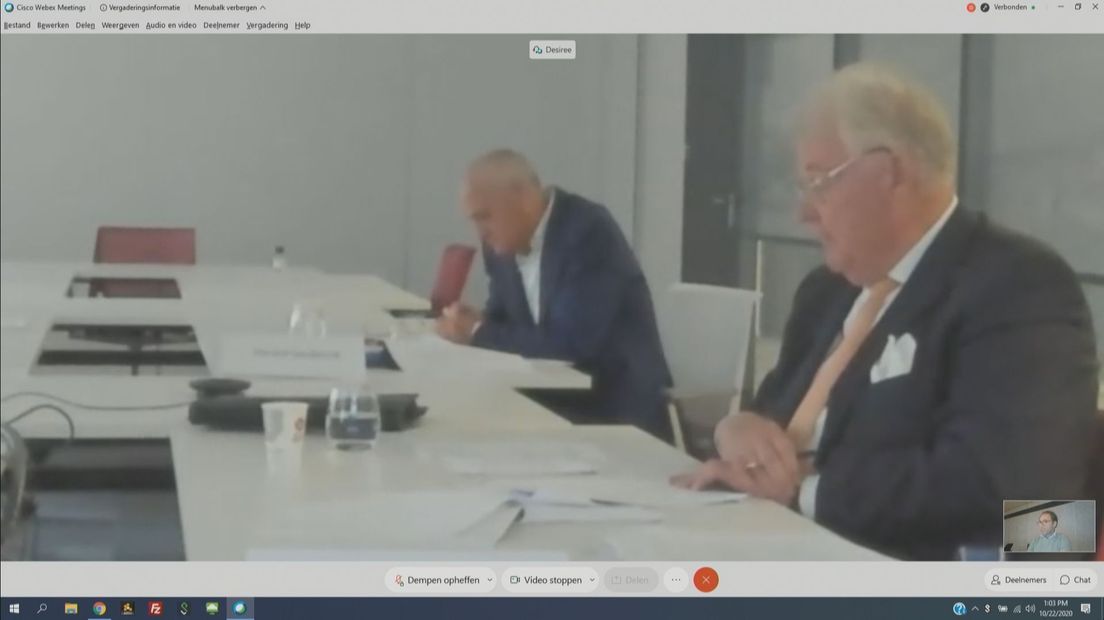 Gerard Sanderink en voorzitter Raad van Commissarissen Herman Spenkelink tijdens video-vergadering voor aandeelhouders