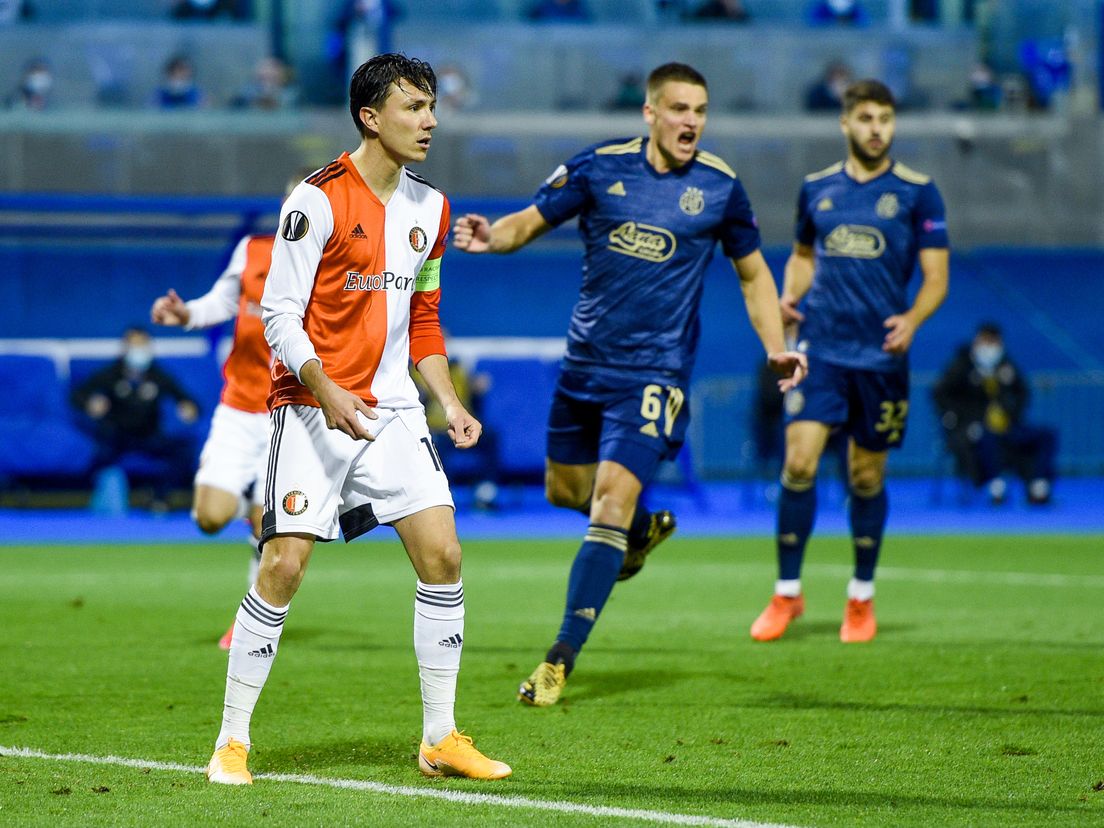 Steven Berghuis na zijn gemiste penalty tijdens Dinamo Zagreb-Feyenoord (Bron: VK Sportphoto - Yannick Verhoeven)