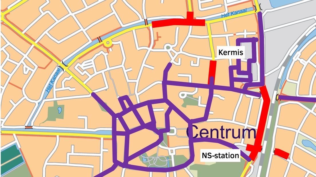Toegankelijkheid centrum van Assen van 18:00 tot 06:00 uur (graphic: RTV Drenthe)