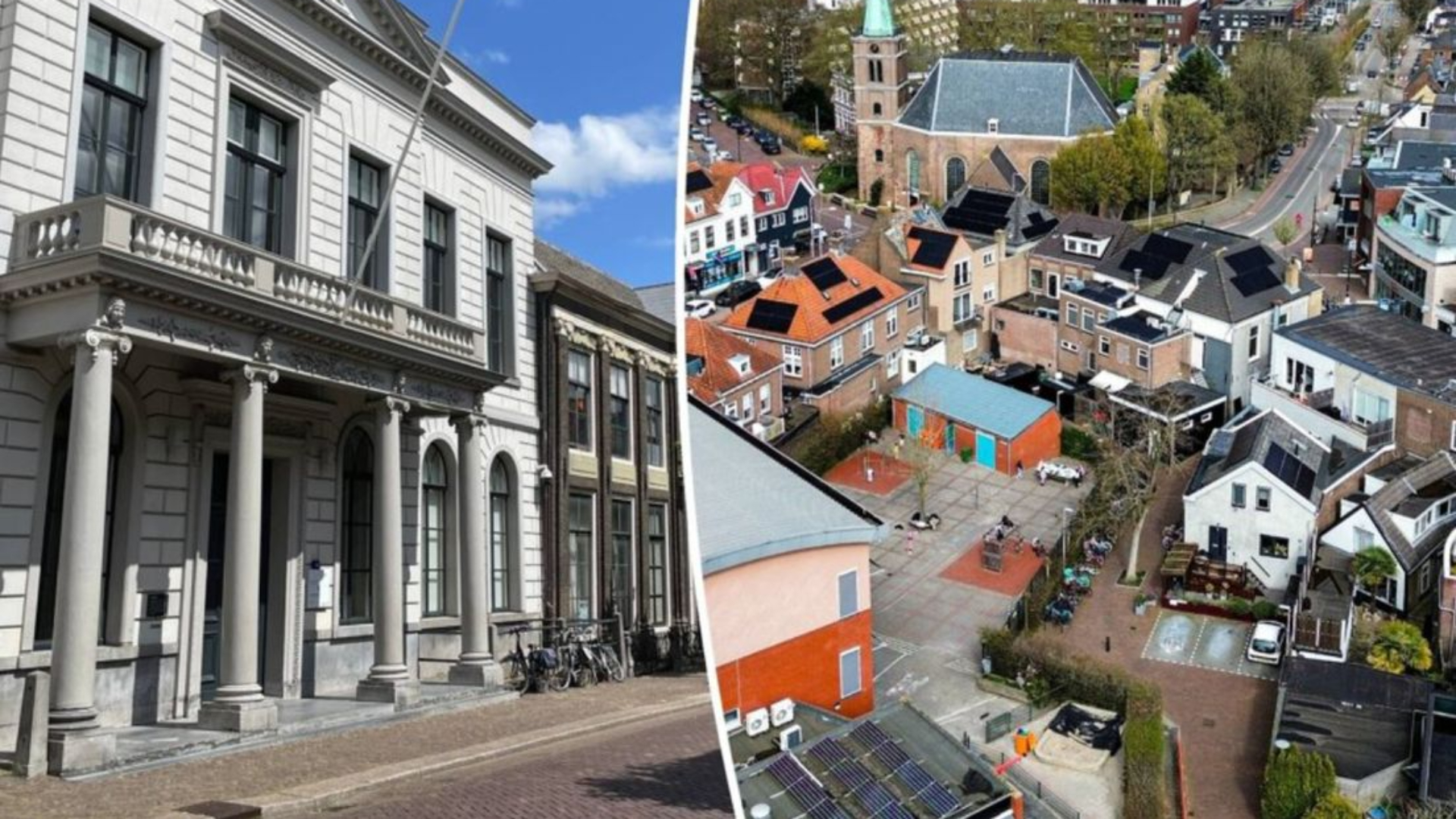 De rechtbank van Dordrecht en luchtfoto van Sliedrecht