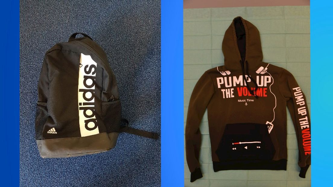 De rugzak en hoodie die zijn gevonden in de buurt van de vindplaats van de dode man