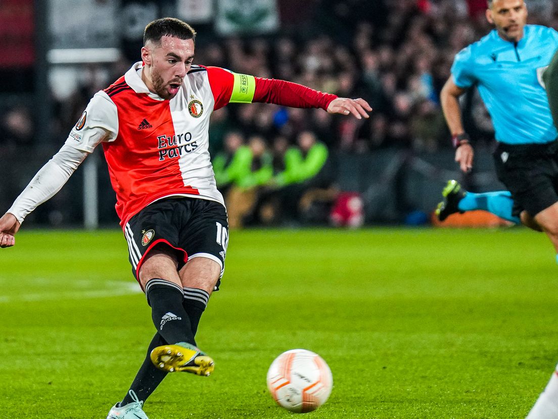 Orkun Kökçü legt aan voor de 2-0 bij Feyenoord-Shakhtar Donetsk