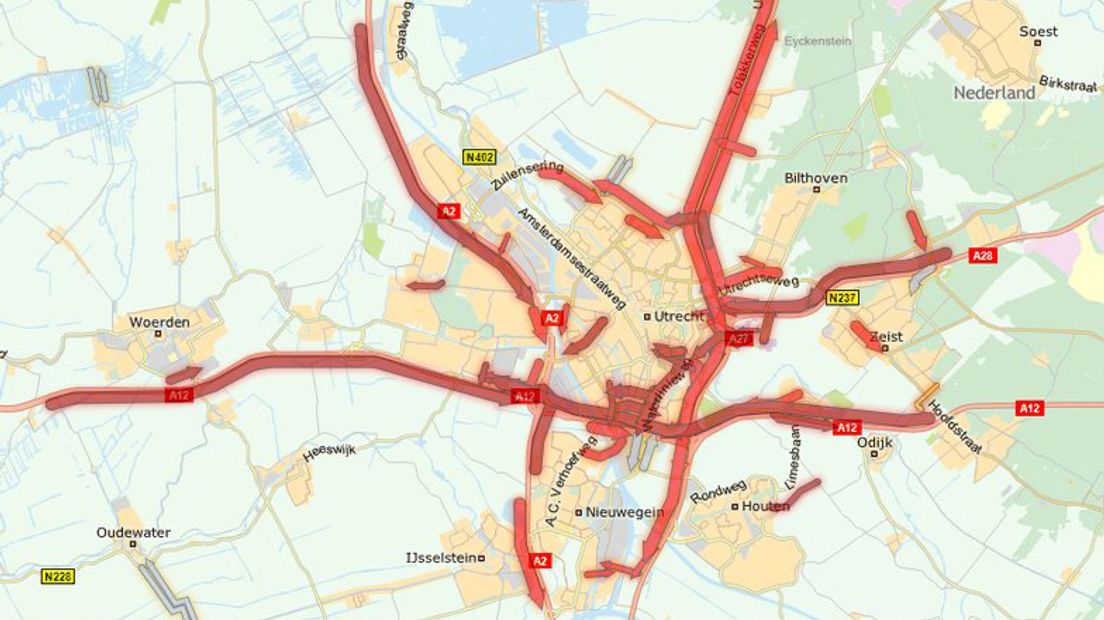 Het ongeluk veroorzaakte een verkeersinfarct rond Utrecht