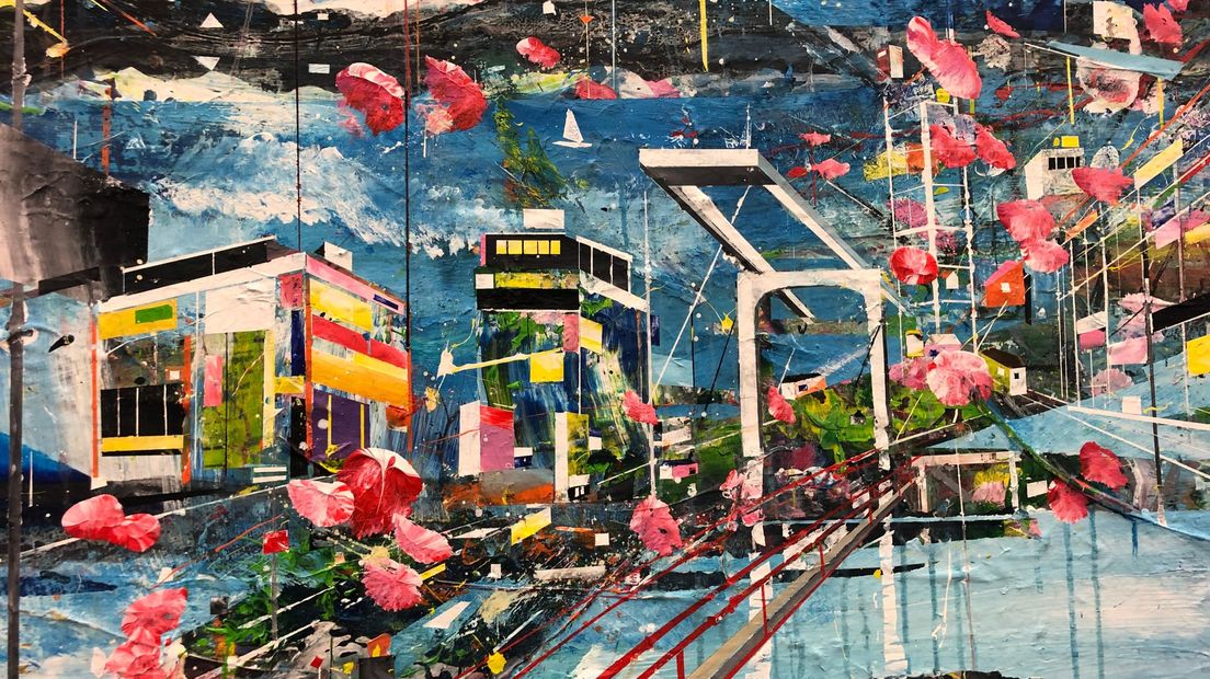 fragment van een Urban Landscape van Anneke Wilbrink, onderdeel van expo Lofoten in De Fundatie