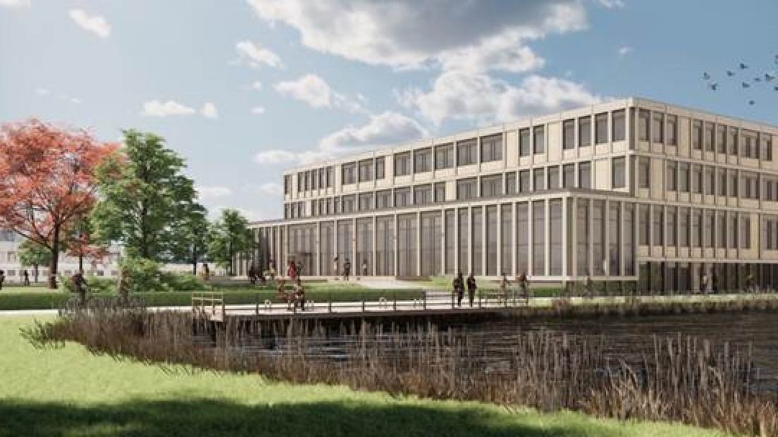 Sfeerimpressie van het nieuwe gebouw van ROC Mondriaan aan de Vaz Diasdreef